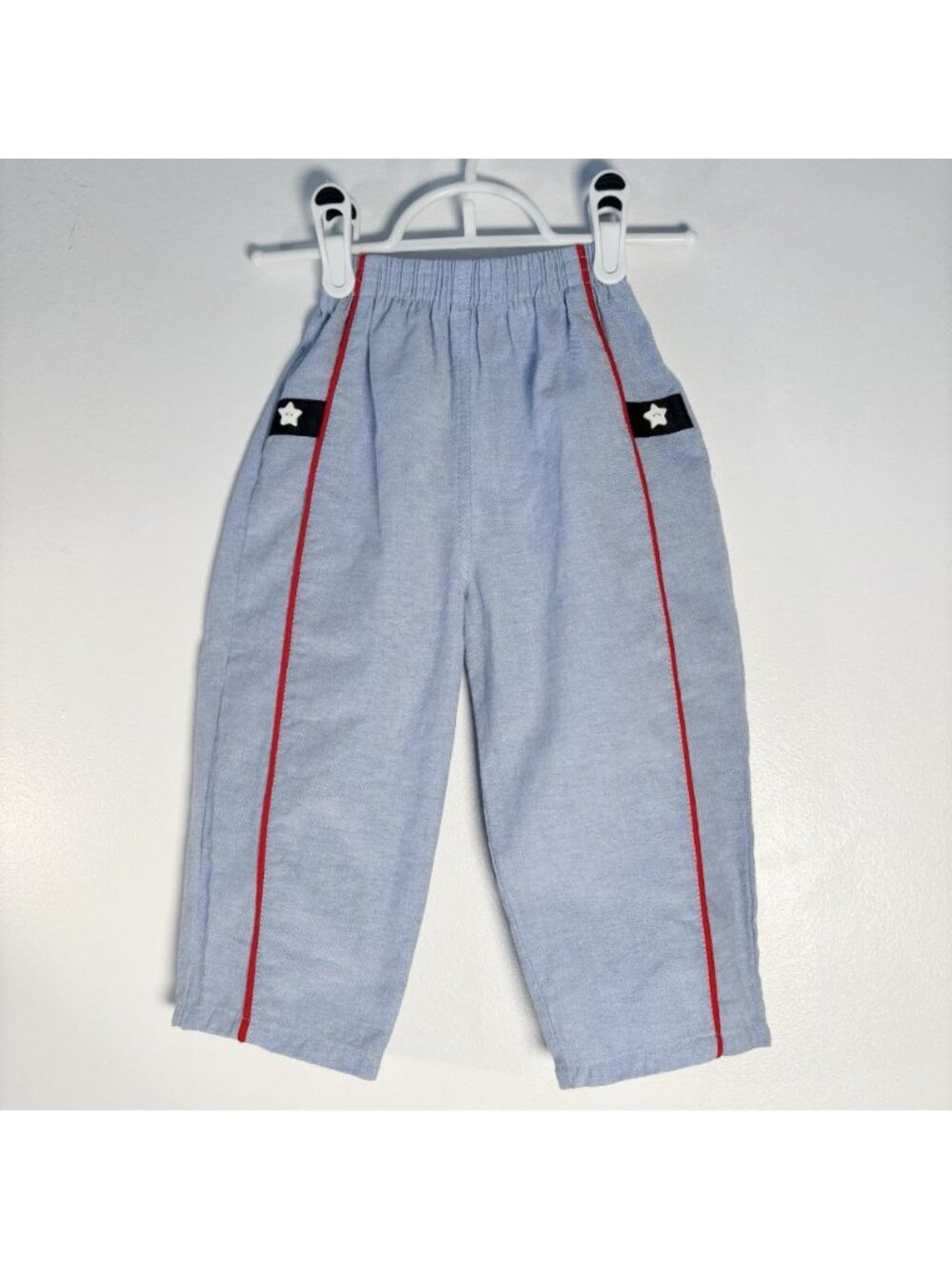 Vintage 80s Baby’s Own Light Blue Chambray Trousers Star Novelty Buttons Sailor